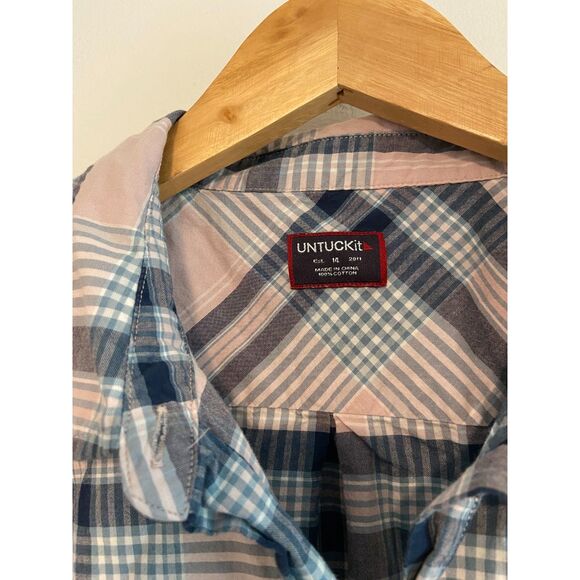 UNTUCKit Blouse Shirt Top Womens 14 Button-Up Plaid Pink Blue "Grumello" - Picture 4 of 5